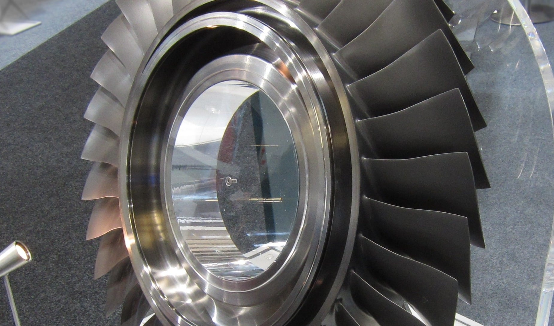 A titanium compressor blisk, an integrally machined aerospace turbine component with complex 5-axis blade geometry